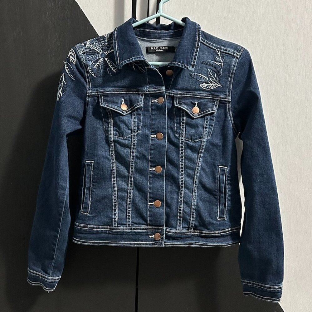 Max Jeans Dark Blue Embroidered Denim Jacket